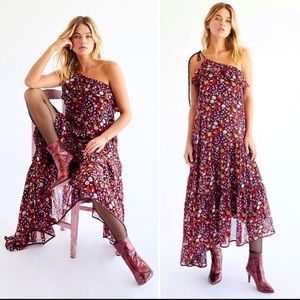 Free People Boho Bohemian Floral Maxi Tiered One Shoulder Dress Medium